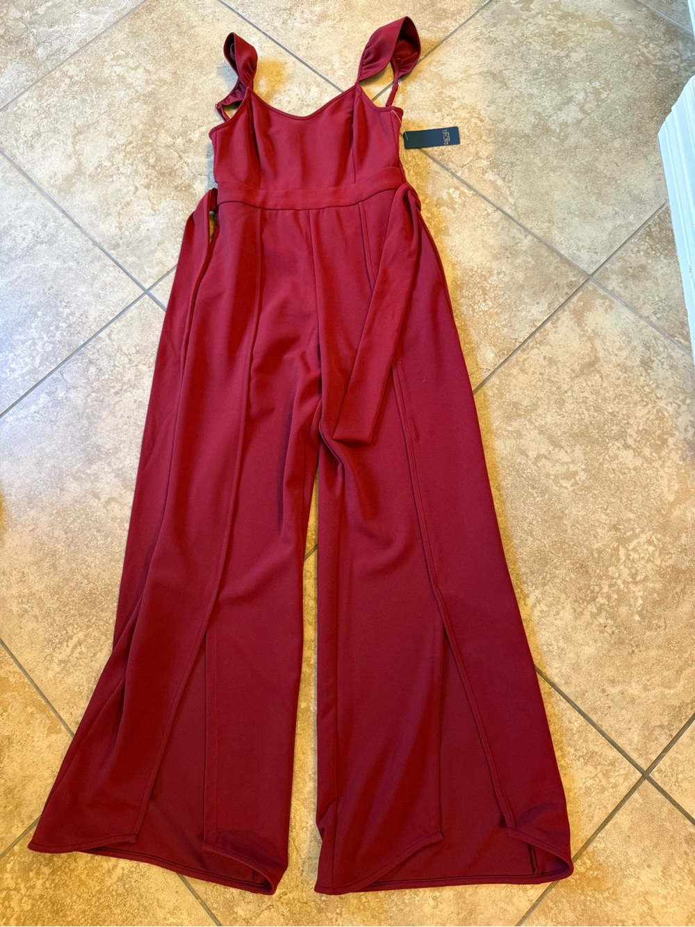 RACHEL Rachel Roy Burgundy Wide-Leg Tie-Strap Jumpsuit